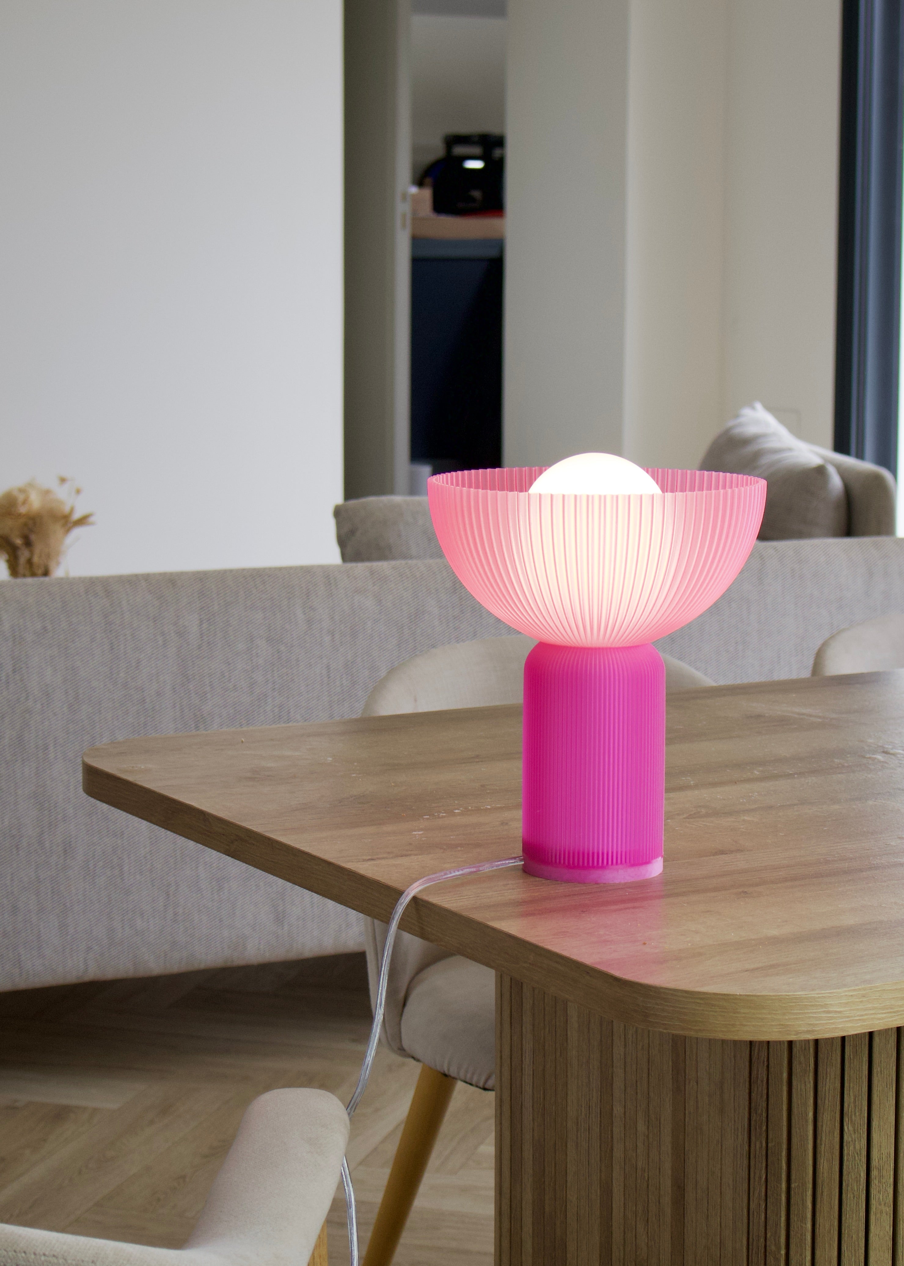 Lampe Perl Candy - lampe à poser rose texture perlée imprimée en 3D en bioplastique - PRZ